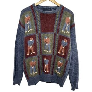 Vintage Northern Isles Golf Sweater Mens Large Intarsia Knit Ramie Cotton *Flaw